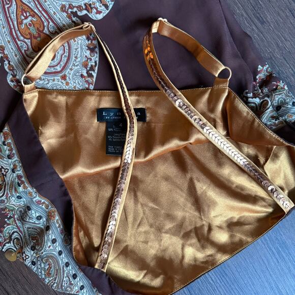 Lyndia Sequin Ornamental Cocktail Dress Brown Gold Size 4 - Picture 13 of 16